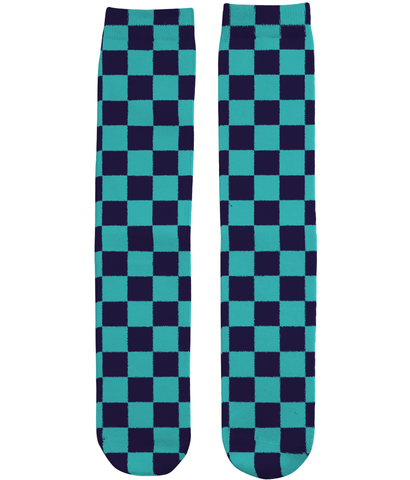 Navy Aqua Check Socks